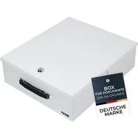 HMF Geldkassette Abschließbare XL Dokumentenkassette für Ordner DIN A4/B4, Dokumentenbox 39,5 x 32,5 x 12 cm, Lichtgrau