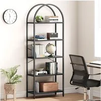 GarveeMore Bücherregal Standregal mit 5 Ebenen,gewölbt Display Racks,180x60x28cm, mit Kippschutz,für Schlafzimmer,Wohnzimmer,Home Office