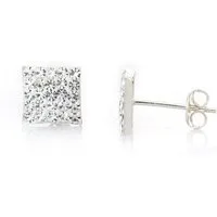 Karisma Paar Ohrstecker Karisma Ohrstecker Silber 925 Unisex Weiss Quadratisch Hip Hop, mit Kristall Elements