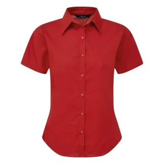Premier Damen Kurzarm Popeline Bluse / Arbeitshemd (Rot)