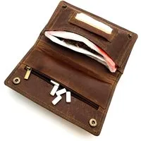 Lemasi Tabakbeutel echt Leder Tabaktasche Drehertasche Tabaketui, Komfortgröße, Blättchenfach, Filterfach, Tabakfach, Reißverschlussfächer