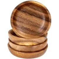 Levandeo® Dekoteller, 4er Set Runde Teller Akazie Ø10cm Holzteller Snackteller Dekoteller
