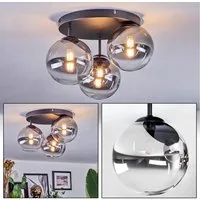 hofstein Deckenleuchte Deckenlampe aus Metall/Glas in Schwarz/Rauchfarben/Klar, ohne Leuchtmittel, Deckenleuchte im Retro/Vintage-Design (Schirme Ø 15 cm), 3 x G9