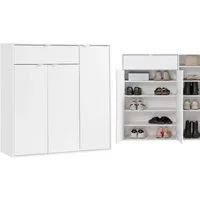 mokebo Schuhschrank Schuhschrank 'Der Concierge' (109x114 cm, mit 3 Türen & 1 Schublade) Schuhregal, Flurschrank oder Sideboard aus Holz in Weiß