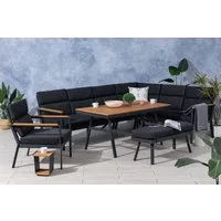 Gardissimo Gartenlounge-Set Nara XL braun rechts / Gartenmöbelset / Dining Lounge Set outdoor, (Set, 4-tlg., Alu, Ecklounge, Esstisch, Sessel, Bank, inkl. Auflagen), Liegefunktion
