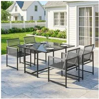 Outsunny Garten-Essgruppe mit 4 Atmungsaktiven Stühlen, klappbar Rückenlehne, Seilflecht, (Sitzgruppe, 5-tlg., Gartenmöbel Set), für Garten Balkon Terrasse Hellgrau