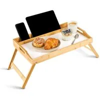 Blumtal Tabletttisch Betttablett aus Bambus mit Holzstrebe für Tablets/Handys, Frühstückstablett fürs Bett - Betttisch klappbar 50 x 30 x 6 cm