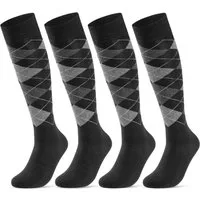 sockenkauf24 Kniestrümpfe 4 Paar Herren Strümpfe Karo Muster Baumwolle (Grau/Schwarz, 4-Paar, 43-46) ohne Gummidruck & ohne Naht - 22733 WP