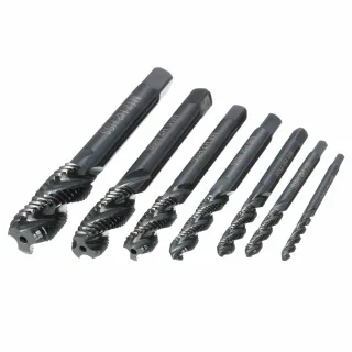 Drillpro 7pcs M3-M12 HSS Nitriding Coated Screw Tap Metric Right Hand Spiral Screw Thread Tap