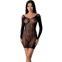 Passion Netzkleid Netzkleid in schwarz langarm Minikleid elastisch (1-tlg)