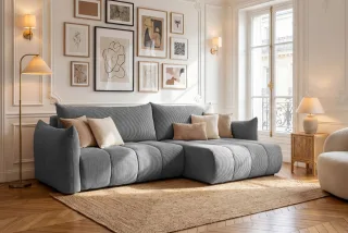 Ecksofa Schlafsofa ONTARIO in Stoff Poso Grau Ottomane Rechts