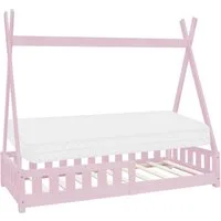 ML-DESIGN Spielbett Hausbett Tipi Zeltbett inkl. Lattenrost Bodenbett Kinder Himmelbett, Abenteuerbett mit Rausfallschutz Zelt Bett Kiefer Rosa Kinderhaus