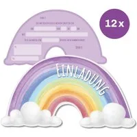 CUPCAKES & KISSES Einladungskarten 12x Regenbogen Einladungskarten Kindergeburtstag für Kinder, Regenbogen