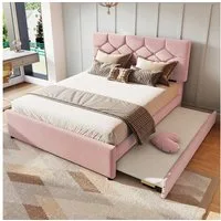 Flieks Polsterbett, Kinderbett 140x200cm mit Ausziehbett 90x190cm und Lattenrost