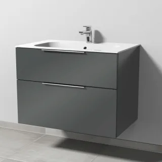 Sanipa 3way Keramik-Set Finion Keramik-Waschtisch und Unterbau mit 2 Auszügen, Anthrazit-Glanz UF40079