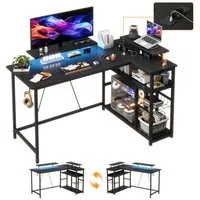 HOMALL Eckschreibtisch 100/120L Form mit Ablagefächern, 2 Tier DIY Lagerregalen Computertisch (140 x 50 x 75/B0 cm groBer Gaming- Tisch mit zwei Ablageflachen, einer abnehmbaren Trennwand zum Selberbauen und Kopfhorer-/Becherhaltern), Schreibtisch,PC