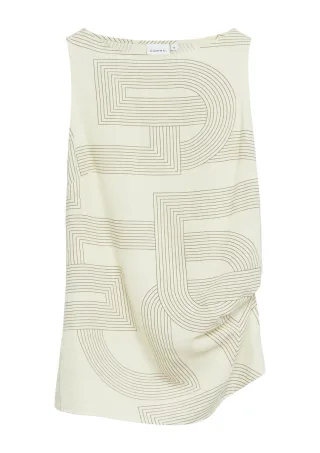comma - Bedrucktes Leinen-Lyocell-Top mit Drapierungsdetail beige - Gr. - 36