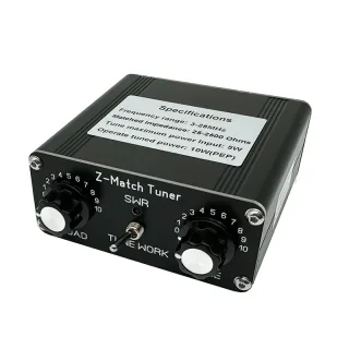 High-Efficiency QRP Z-Match Manual Antenna Tuner 3-28 MHz Frequency Range with Wide Matching Impedance Range and Compact