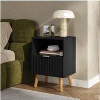 en.casa Nachttisch (1-St), »Nand« 1 Schublade 1 offenes Fach 55x40x30 cm Holzbeine Schwarz
