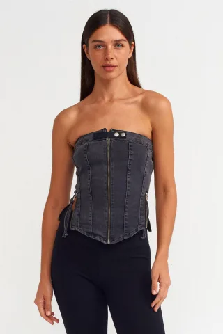Trägerloses Cropped-Denim-Top
