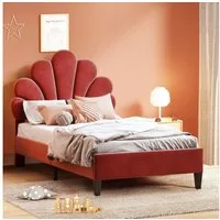 Furnishings Home Polsterbett Kinderbett Einzelbett Jugendbett Muschelförmiges Kopfteil (Geeignet für Jugendliche und Kinder), Mit Höhenverstellbar, Lattenrost, Samt, 90x200 cm