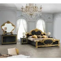 Interdesign24 Schlafzimmer-Set Donna, (inkl. Bett 180 x 200 cm und 2 Nachtkonsolen, im ausgefallenem Barock-Stil mit Goldverzierungen), in Hochglanz Schwarz/Gold