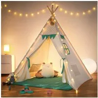 besrey Spielzelt Tipi Zelt für Kinder, Tippi Kinderzelt, Kindertipi +Lichtern Kindertipi aus 100% Baumwolle