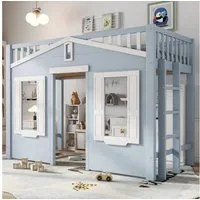 Merax Hochbett 90x200cm mit Rausfallschutz und Leiter (Jugendbett Kinderbett Einzelbett)