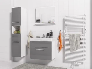 Badmöbel Set 4-Tlg Weiss / Grau Hochglanz LUCY inkl.Waschtisch