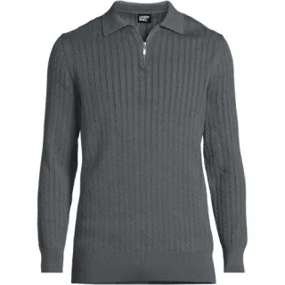 Baumwoll-Pullover mit Polokragen und Zipper, Herren,  Grau, Baumwolle, by Lands' End