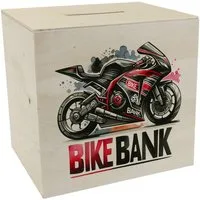 speecheese Spardose Rennmotorrad Spardose aus Holz mit Spruch Bike Bank