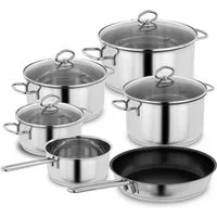 Kopf Topf-Set Merkur 6-tlg, Edelstahl (6-tlg), Kochtopfset Induktion, mit Schüttrand, Literskala und Glasdeckel