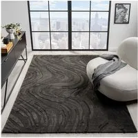 Vimoda Teppich Wellenmuster, modernerer Design, dicht & weich, Rechteckig, Höhe: 11 mm, Uni, Läufer Anthrazit 3D Motiv, Wohnzimmer, Schlafzimmer