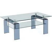 SeedWave Couchtisch Rechteckiger Sofatisch bis 68kg mit 100cm Glastischplatte & Ablage, Wohnzimmertisch im minimalistische Design, inkl. Anti-Rutsch-Pads