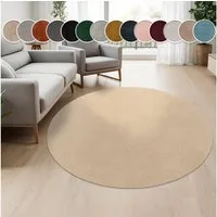 Paco Home Teppich Cadiz 630, rund, Höhe: 14 mm, Kurzflor, Uni-Farben, besonders weich, waschbar, Wohnzimmer