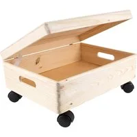 Creative Deco Holzkiste mit Deckel und Rollen Natur