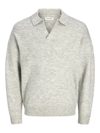 JACK&JONES - JJSOHO OLLIE KNIT SPLIT NECK LN light grey melange - Gr. - L