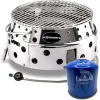 Petromax Camping-Gasgrill Atago Gasgrill Gaskartusche 500g Grillrost Ø 28cm Campinggrill, Spar-Set, 2-teilig, mit intelligenten Klappmechanismus