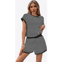 Imily Bela Hausanzug Damen Sommer-2-teilige Sets (Set, 2 tlg., Kurzarm-T-Shirts + Shorts) Streifen
