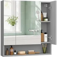 VASAGLE Spiegelschrank Badschrank Breite 70-90cm, mit 3 Türen, offenes Fach, verstellbare Ablagen