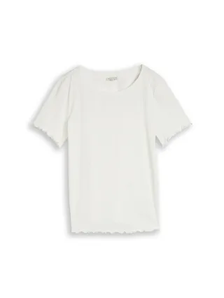 Tom Tailor - T-Shirt mit Rippstruktur whisper white - Gr. - M