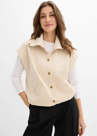 bonprix Weste aus bequemen Scuba, beige, Gr.52/54 (XXL), Scuba Weste mit Knopfleiste sowie zwei Leistentaschen vorne. Verstellbarer Saum, aus Viskose