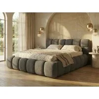 yourhouse24 Polsterbett Boston Slim Bouclé kompaktes Wolkenbett mit Bettkasten, Bubble-Optik & Japandi