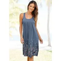 Beachtime by Lascana Strandkleid mit Blumenprint am Saum, lockeres Hängerchenkleid mit Zierfalten Leichtes Sommerkleid aus Viskose, Jerseykleid, A-Linien-Kleid, casual
