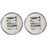WestCraft Speiseteller Teller, mediterran mit Sardinen-Motiv, Maritime Dessertteller 20 cm, (2 St), 2er Set, hochwertig und robust - langlebig und vielseitig einsetzbar