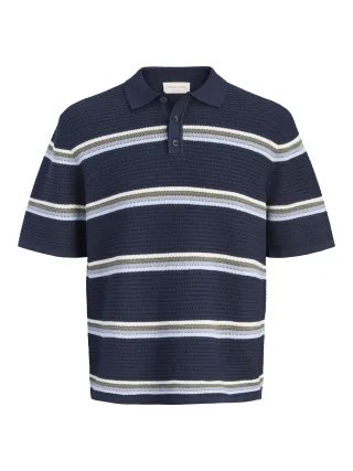 JACK&JONES - JORMAINE KNIT STRIPE POLO JNR Blau - Gr. - 152