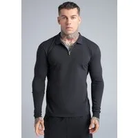Siksilk T-Shirt SikSilk Herren Schwarzes Langarm Zip-Polo T-Shirt