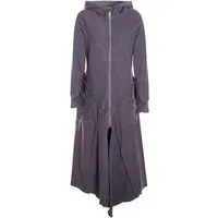 Vishes Langmantel Fleece Übergangsmantel im asymmetrischen Lagenlook mit Kapuze Alternative Bekleidung, Ethno, Hippie, Retro Style