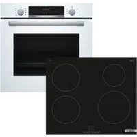 BOSCH Backofen-Set weiß EcoClean Schnellaufheizung + Induktionskochfeld Booster autark