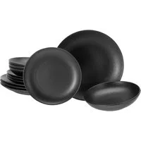 CreaTable Tafelservice Magic Black Schwarz (12-tlg), 4 Personen, Steinzeug